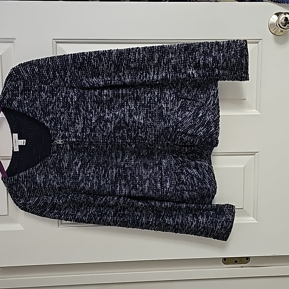 J Crew jacket medium double-sided zipper navy tweed